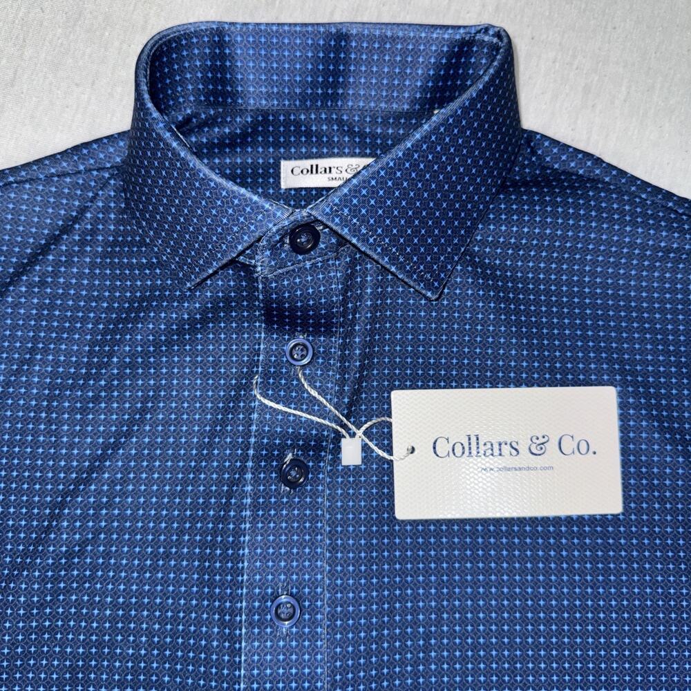 Collars & Co Golf Short Sleeve Golf Polo Blue Geometric Small Preppy NWT